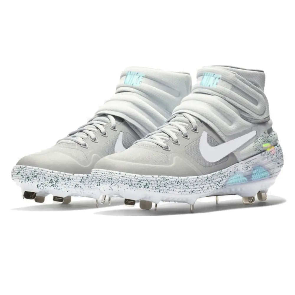 Gray Nike baseball cleats on display in the Mag Nike Alpha Huarache Elite 2 Mid Cleats