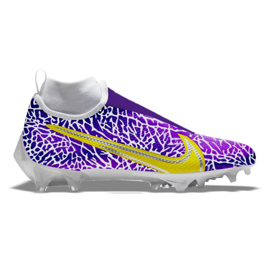 Purple and yellow Nike football cleat from Minnesota Elephant Nike Vapor Pro 360 collection