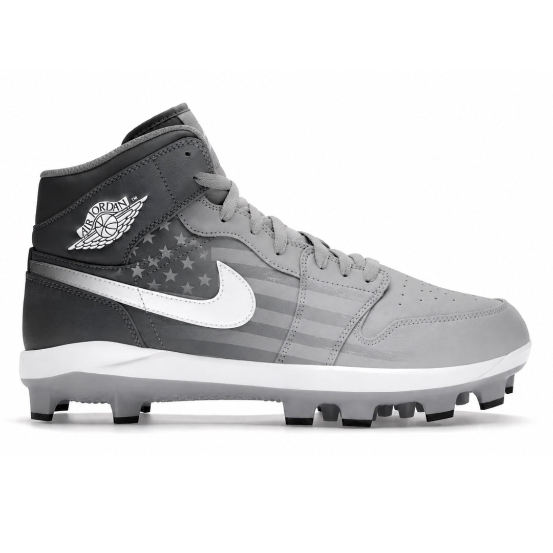 Custom colorway featuring a tonal grey and black American flag print with a white swoosh and grey rubber outsole by Stadium Custom Kicks