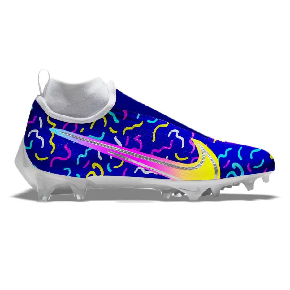Blue patterned Nike Vapor Pro 360 football cleat with Neon Abstract Lines design