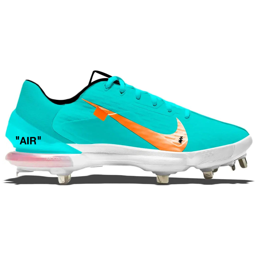 Turquoise and orange Nike Force Zoom Trout 7 Pro Cleats for baseball performance