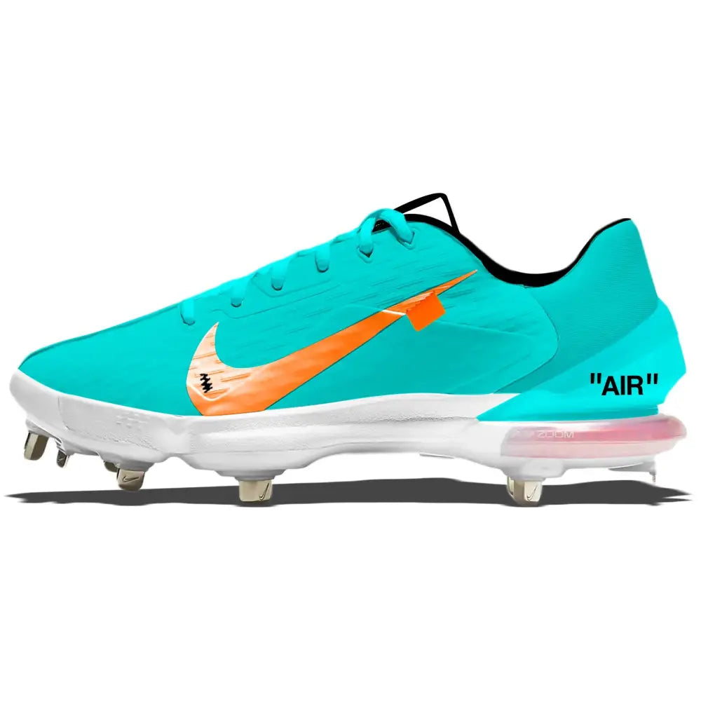 Turquoise and orange Nike Force Zoom Trout 7 Pro Cleats for baseball performance