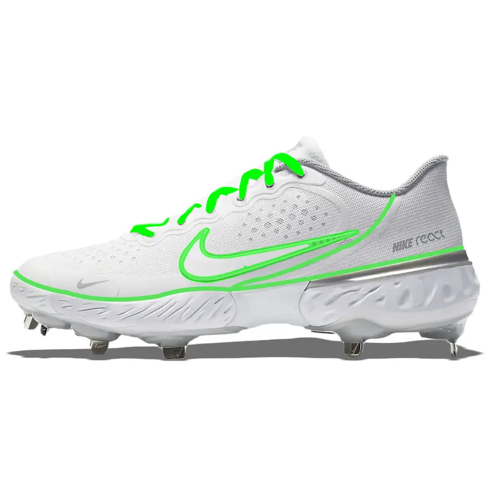 White and green Nike baseball cleat from Neon Lines Nike Alpha Huarache Elite 3 Low Cleats