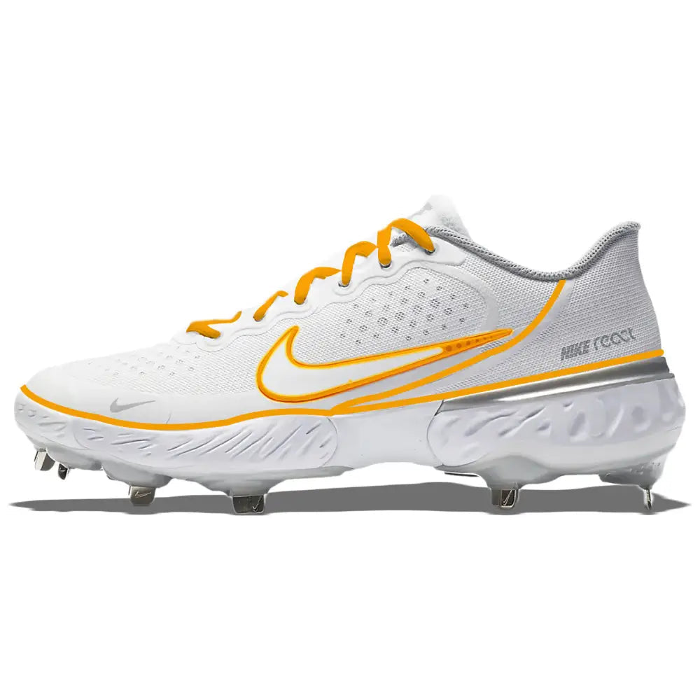 White and gold Nike baseball cleat from Neon Lines Nike Alpha Huarache Elite 3 Low Cleats