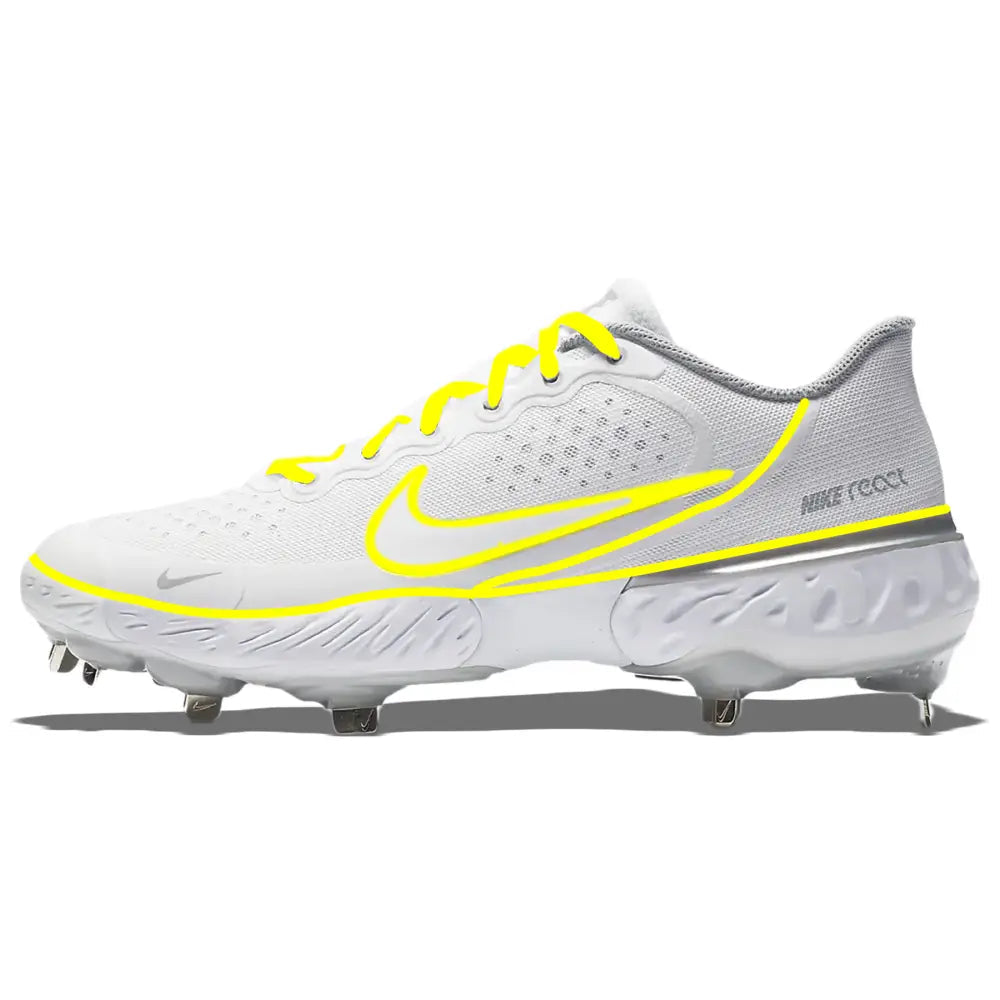 White and yellow Nike baseball cleat from Neon Lines Nike Alpha Huarache Elite 3 Low Cleats