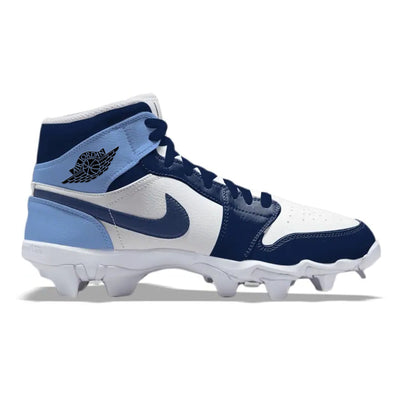 carolina blue and navy blue kids baseball and football cleats.
