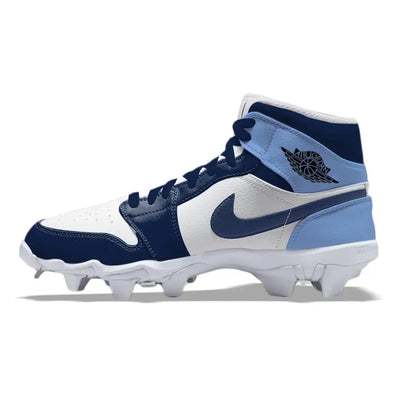 carolina blue and navy blue kids baseball and football cleats.