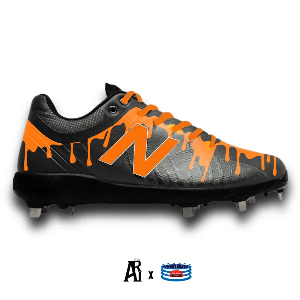 Black and orange New Balance 4040v5 baseball cleat in the Orange Drip collection