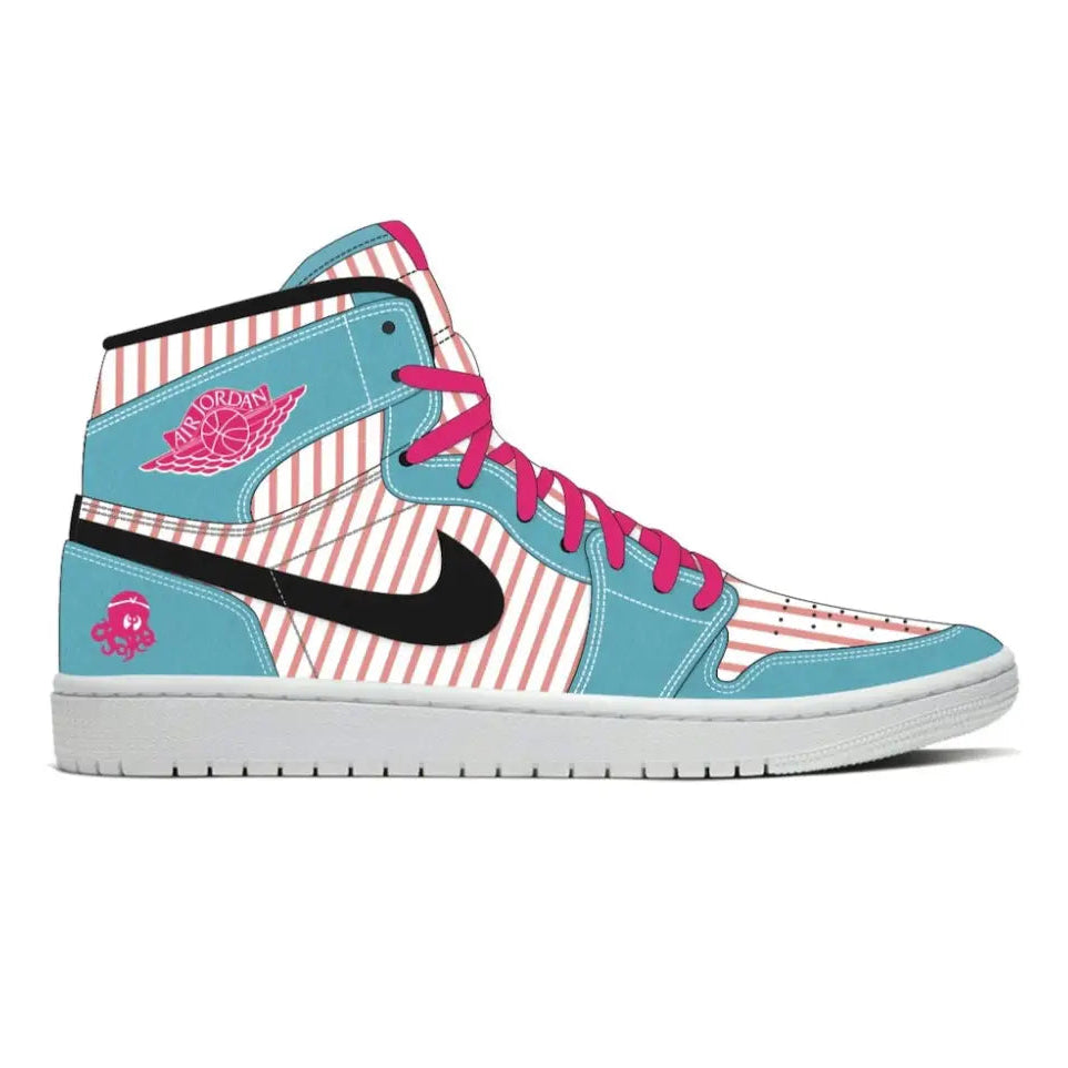 Cartoonish blue and pink striped Osaka Jordan 1 Mid Shoes sneaker image