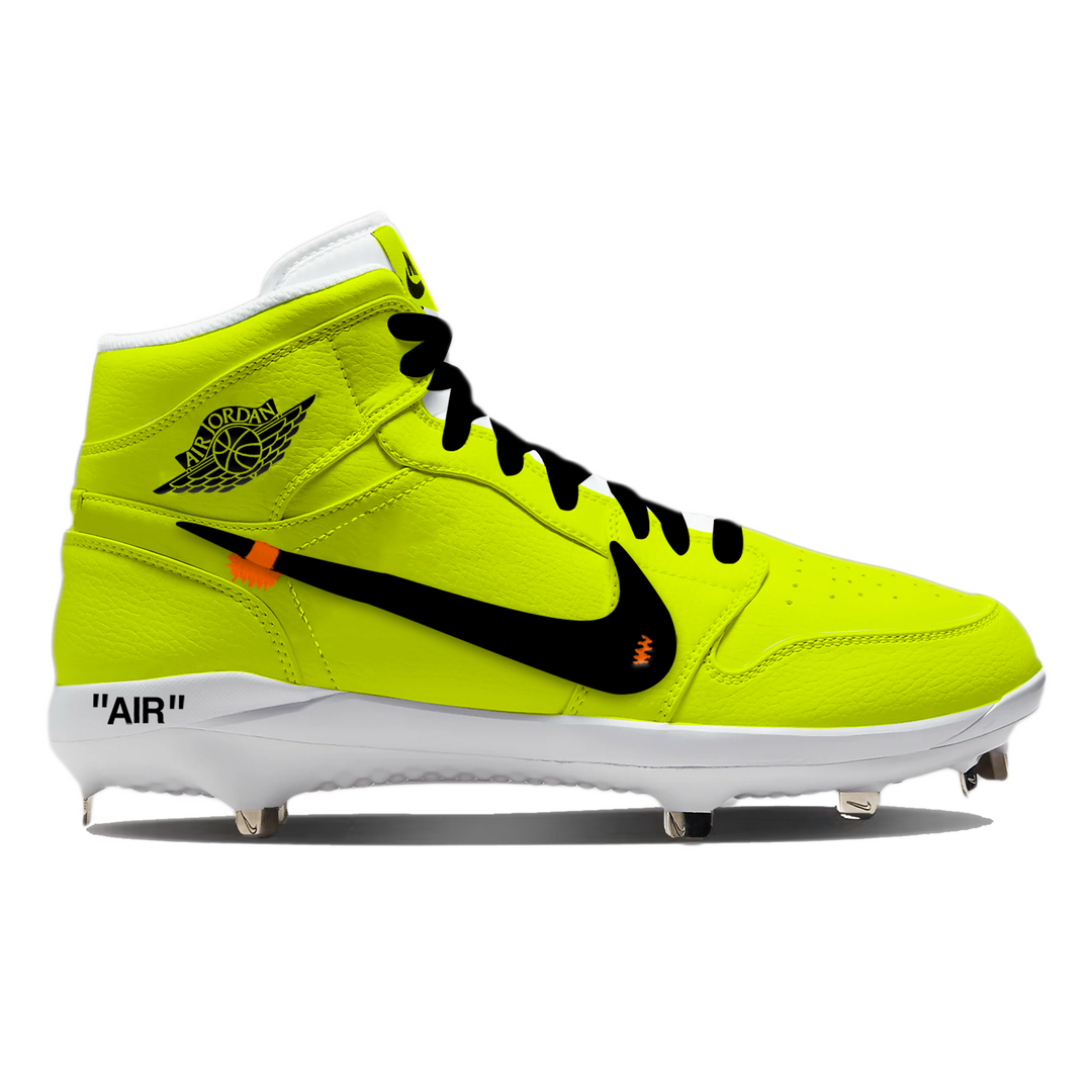 Bright yellow volt high-top cleats with black Nike logo on a white background