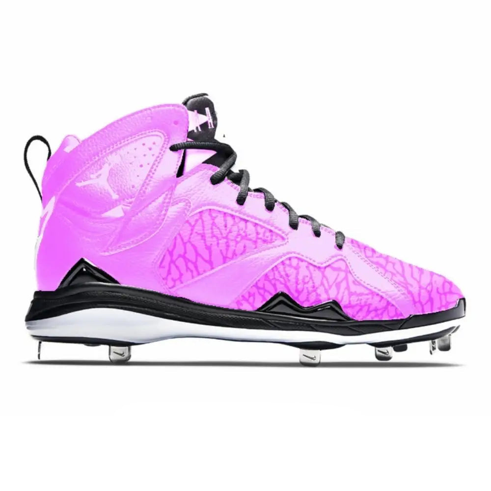 Pink high-top baseball cleat from Pink Elephant Jordan 7 Retro Cleats collection