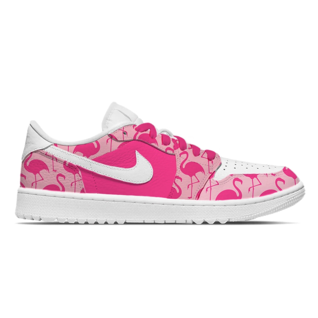 hot pink flamingo design low top golf shoes.