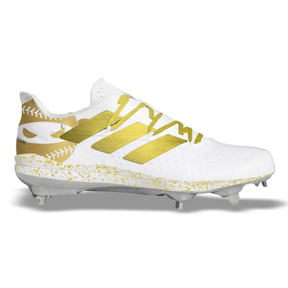 White and gold Baseball Cleat from Pitching Ninja Adidas Afterburner 8 Cleats