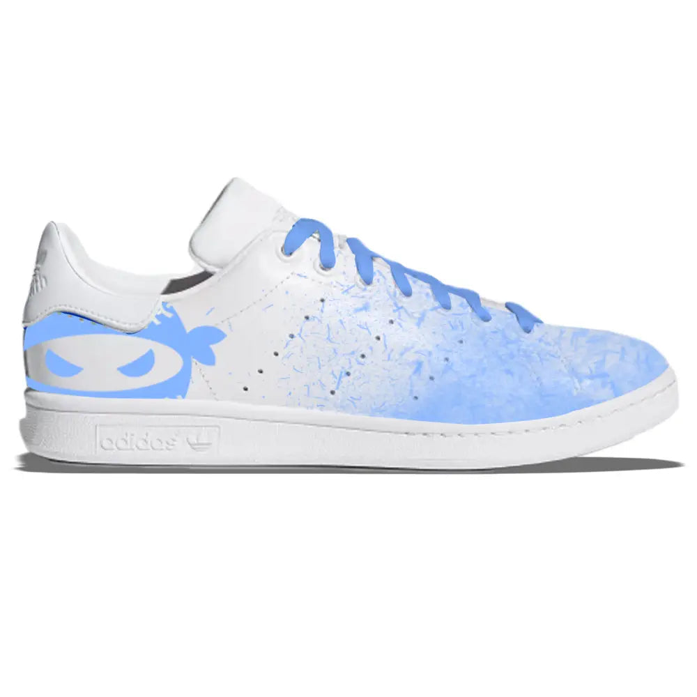 White Adidas Stan Smith sneaker with blue accents from Pitching Ninja Blue Blizzard Collection