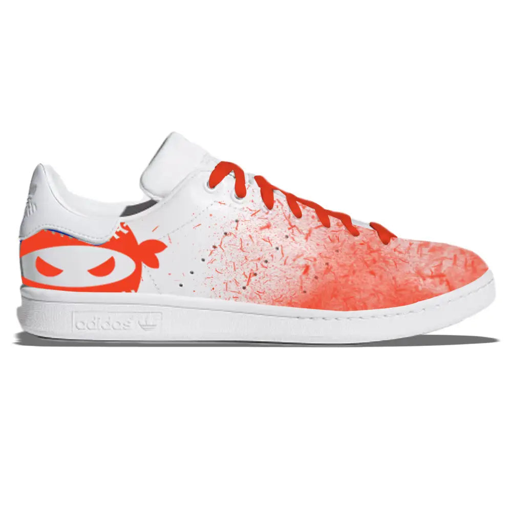 White Adidas Stan Smith Casual Shoes with Orange Accents from Pitching Ninja Orange Blizzard