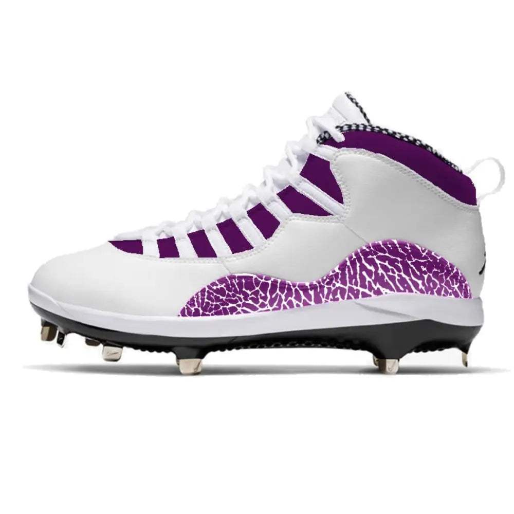 White and purple Jordan Retro 10 Metal Baseball Cleats for optimal performance