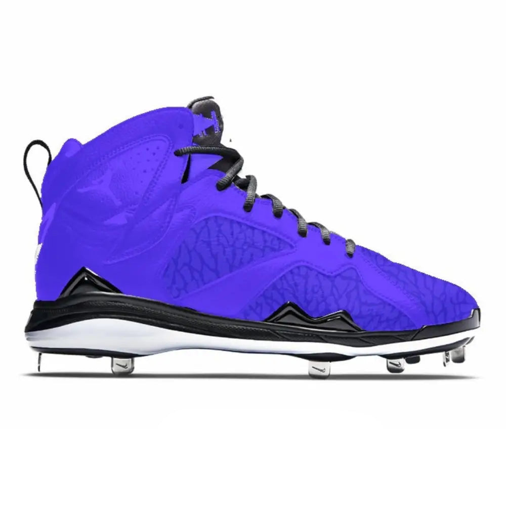 Purple high-top baseball cleat from the Purple Elephant Jordan 7 Retro Cleats collection
