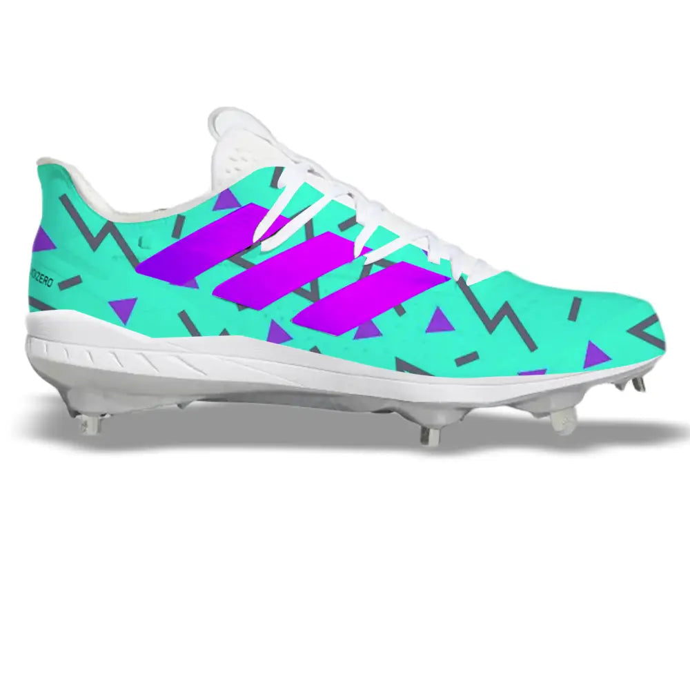 Turquoise and purple Adidas Baseball Cleat from Retro 90s Adidas Adizero Afterburner 8 collection