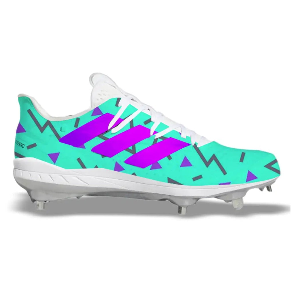 Turquoise and purple Adidas Baseball Cleat from Retro 90s Adidas Adizero Afterburner 8 collection