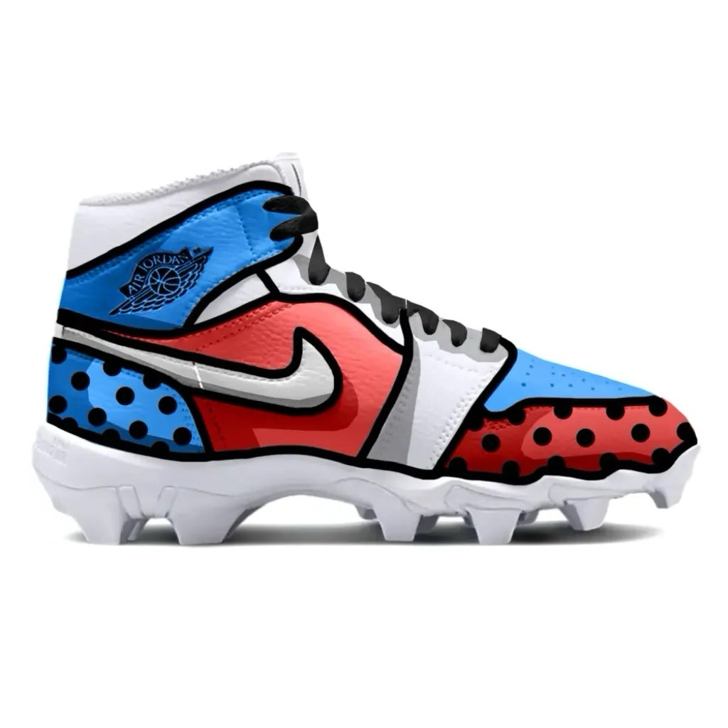 Colorful cleat with Nike logo on a white background