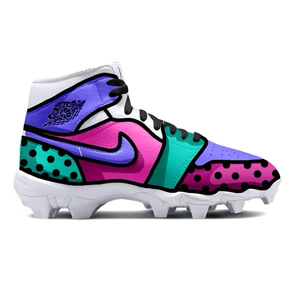 Colorful cleat with Nike logo on a white background