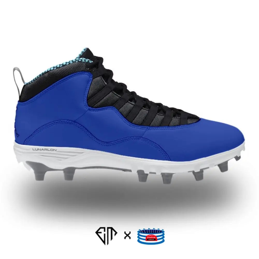 Blue and black baseball cleat from Royal Jordan 10 TD Mid Cleats collection