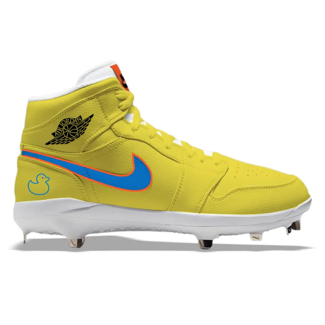 Yellow baseball cleat from Rubber Duck Jordan 1 Retro Cleats collection