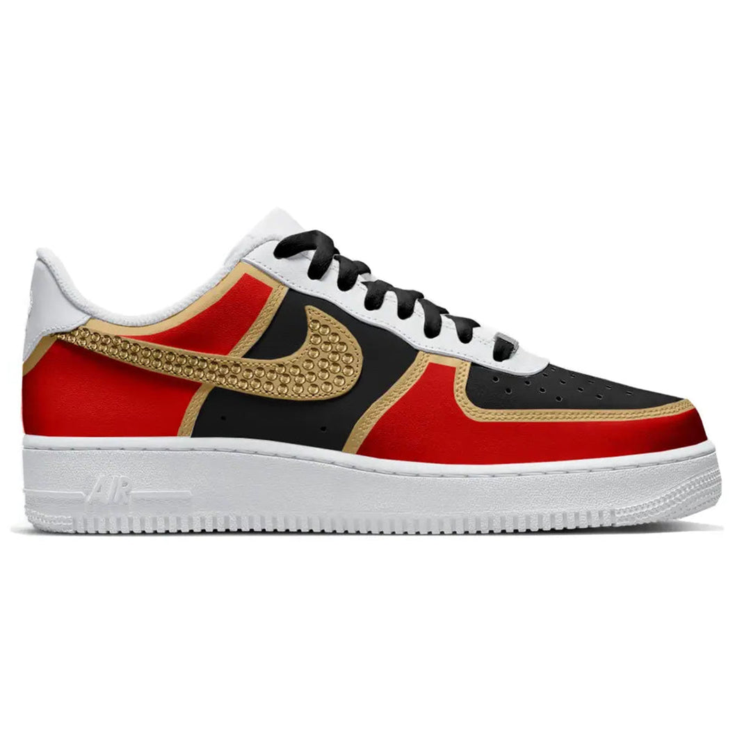 Customized Nike Air Force 1 low sneaker with San Francisco crystals design