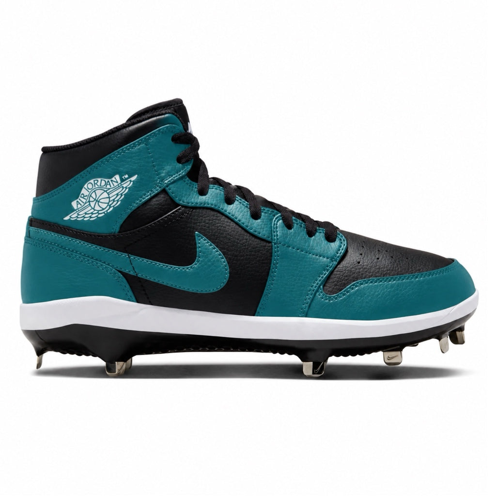 Teal and black high-top cleat on a white background