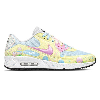 Colorful Nike Air Max golf shoe with Easter egg design on a white background
