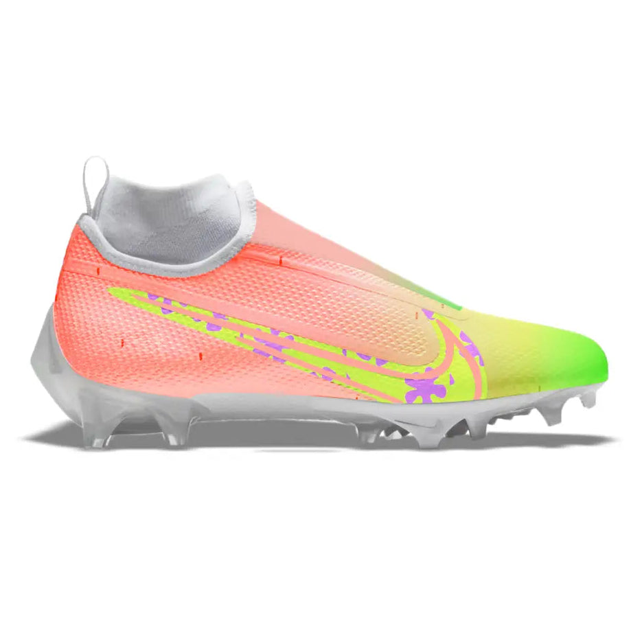 Colorful Nike Vapor Pro 360 Football Cleat named Starfish displayed on a football field