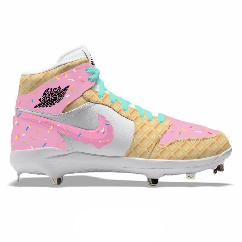 Sneaker with ice cream cone and sprinkles design on a white background