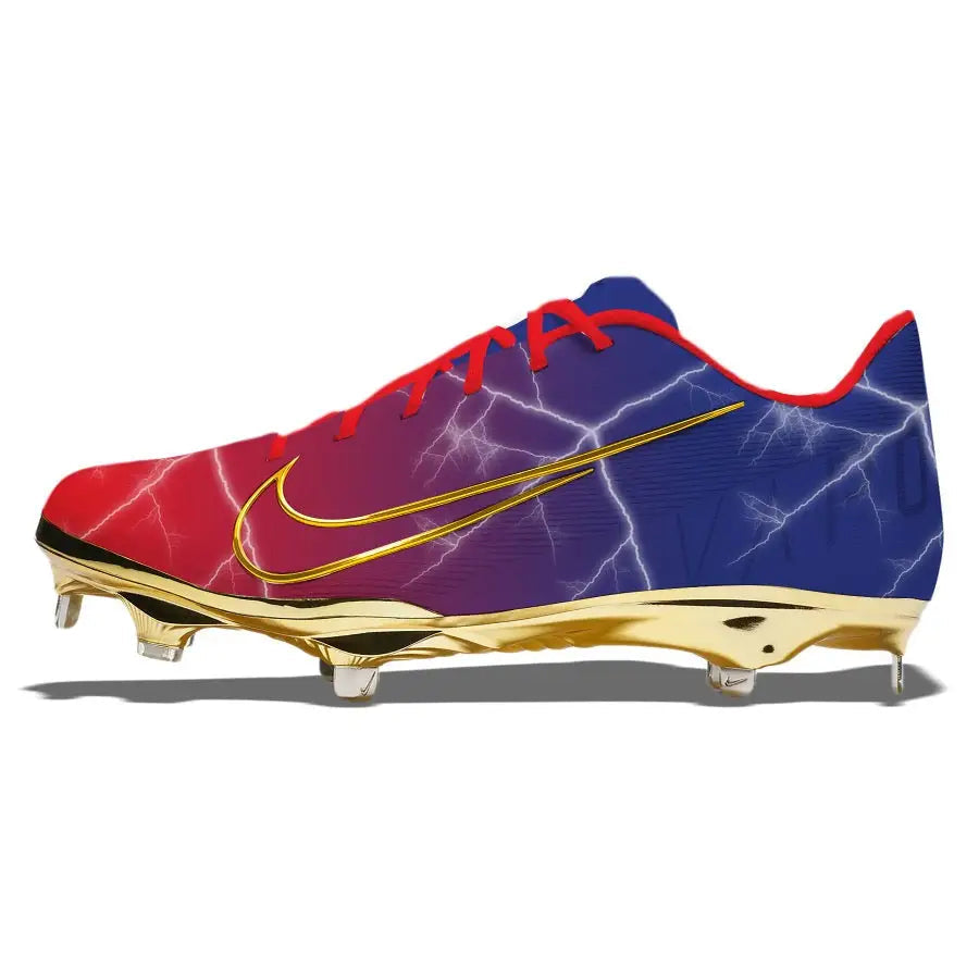Red and blue lightning bolt Nike Lunar Vapor Ultrafly Elite 3 Baseball Cleats