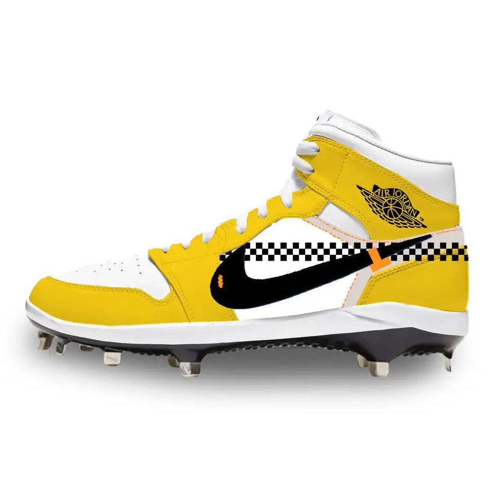 Yellow and white Taxi Jordan 1 Retro Cleats for baseball with stylish design