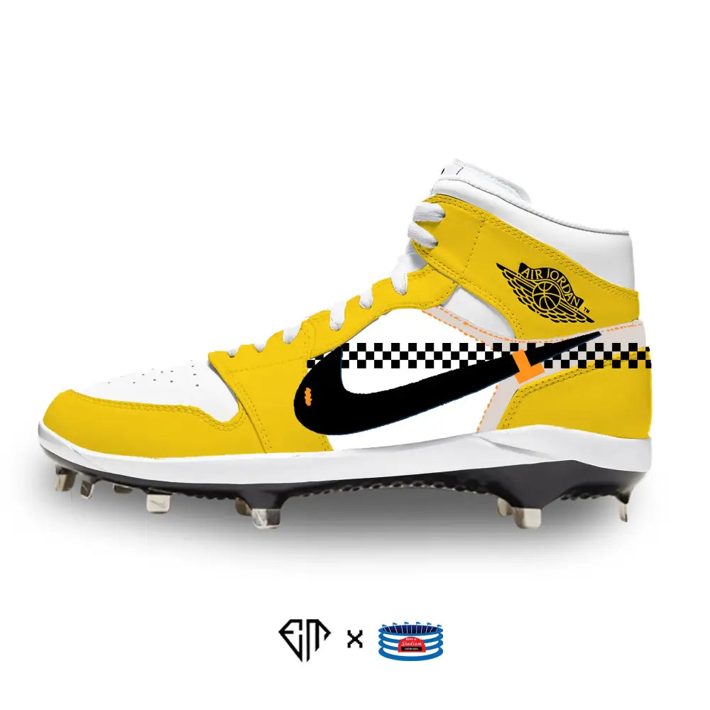 Yellow and white Taxi Jordan 1 Retro Cleats for baseball with stylish design