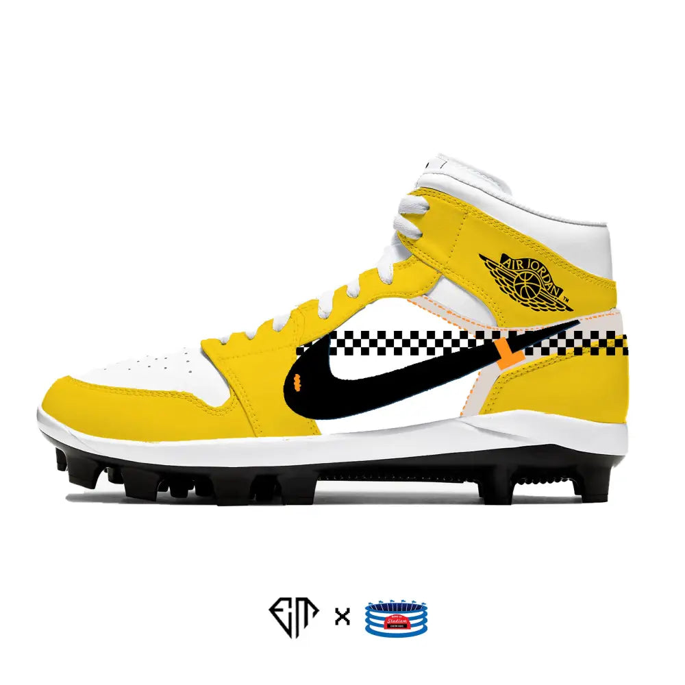 Yellow and white Air Jordan baseball cleat from Taxi Jordan 1 Retro Cleats collection