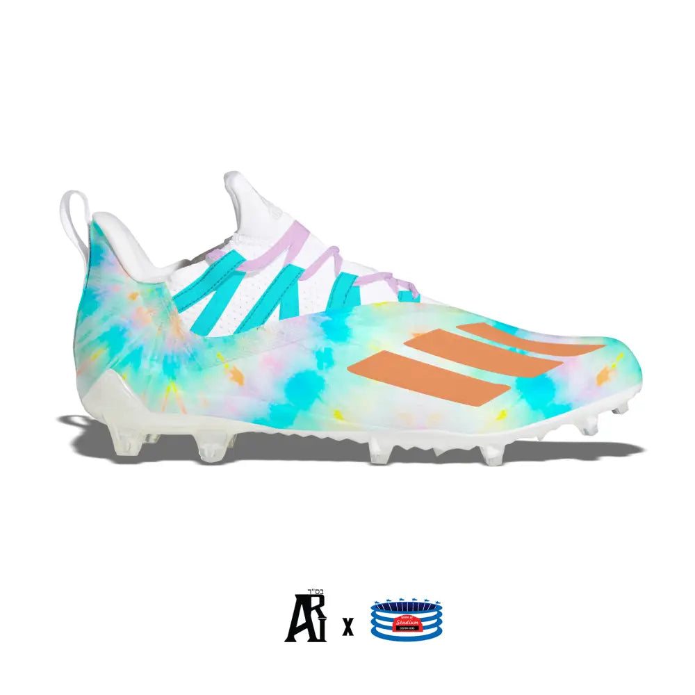 Tie-dye Adidas Adizero 11.0 Football Cleats with vibrant explosion pattern
