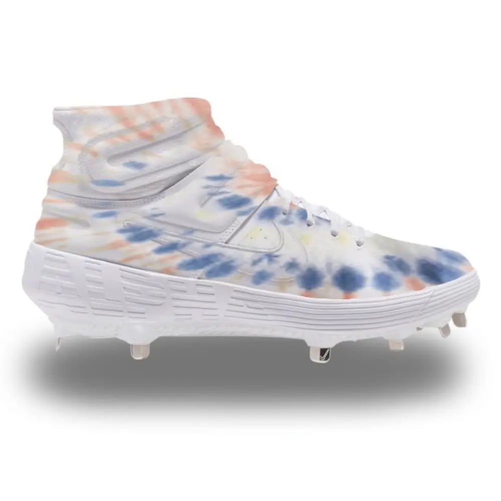 Colorful Tie-Dye Nike Alpha Huarache Elite 2 Mid Baseball Cleats for performance and style