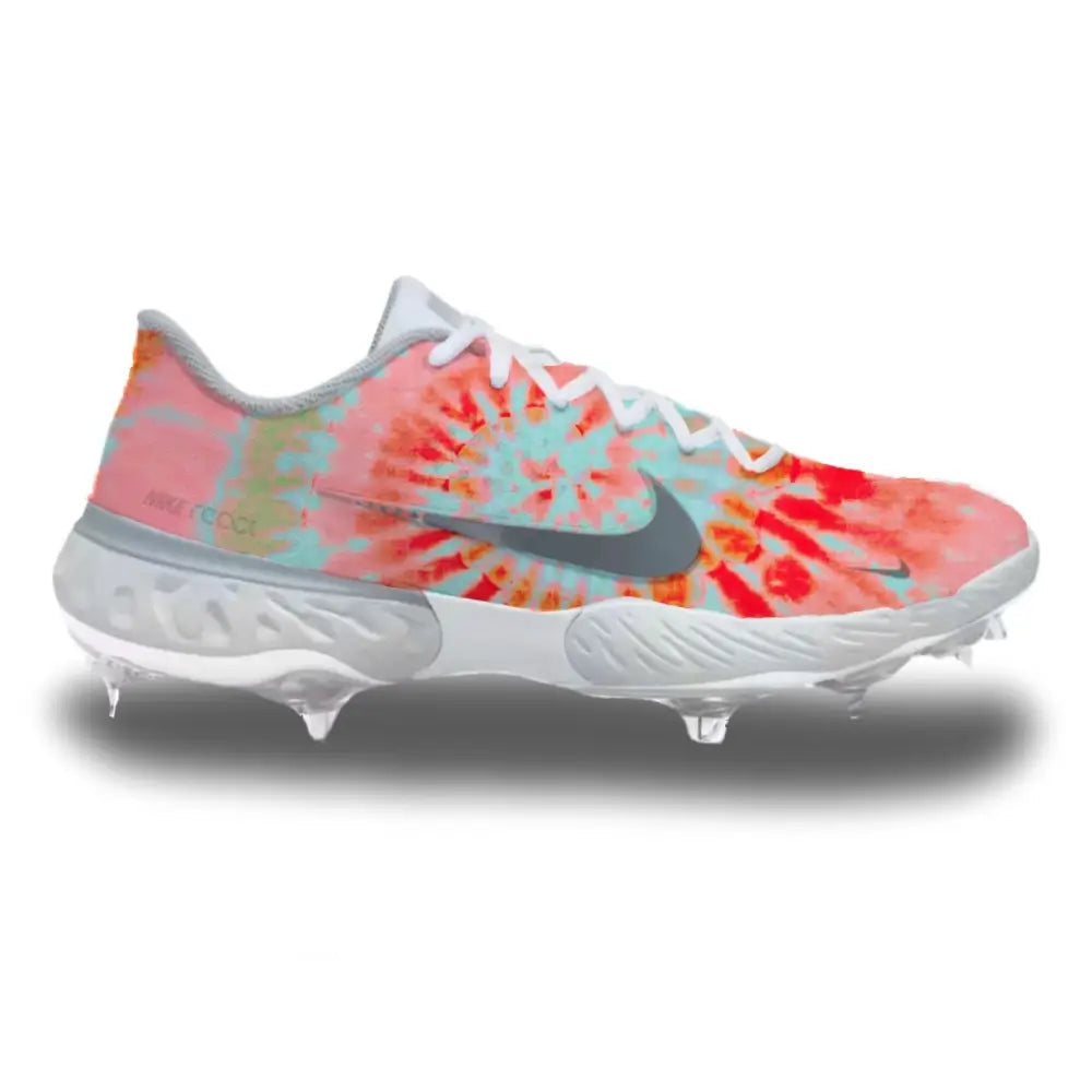 Colorful tie-dye Nike Alpha Huarache Elite 3 Low baseball cleats for players