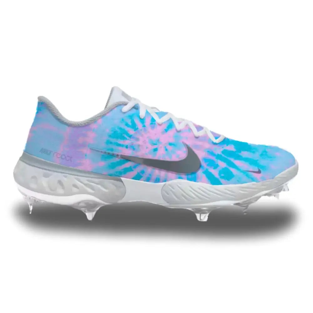Tie-dye Nike Alpha Huarache Elite 3 Low Cleats for baseball featuring vibrant design