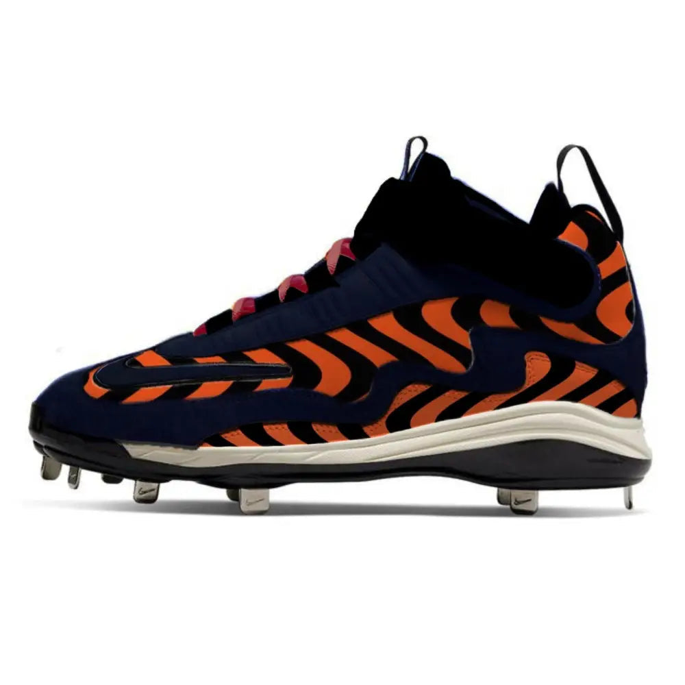 ’Tiger Voltage’ Nike Air Griffey 1 Cleats - Cleats with black and orange tiger stripes.