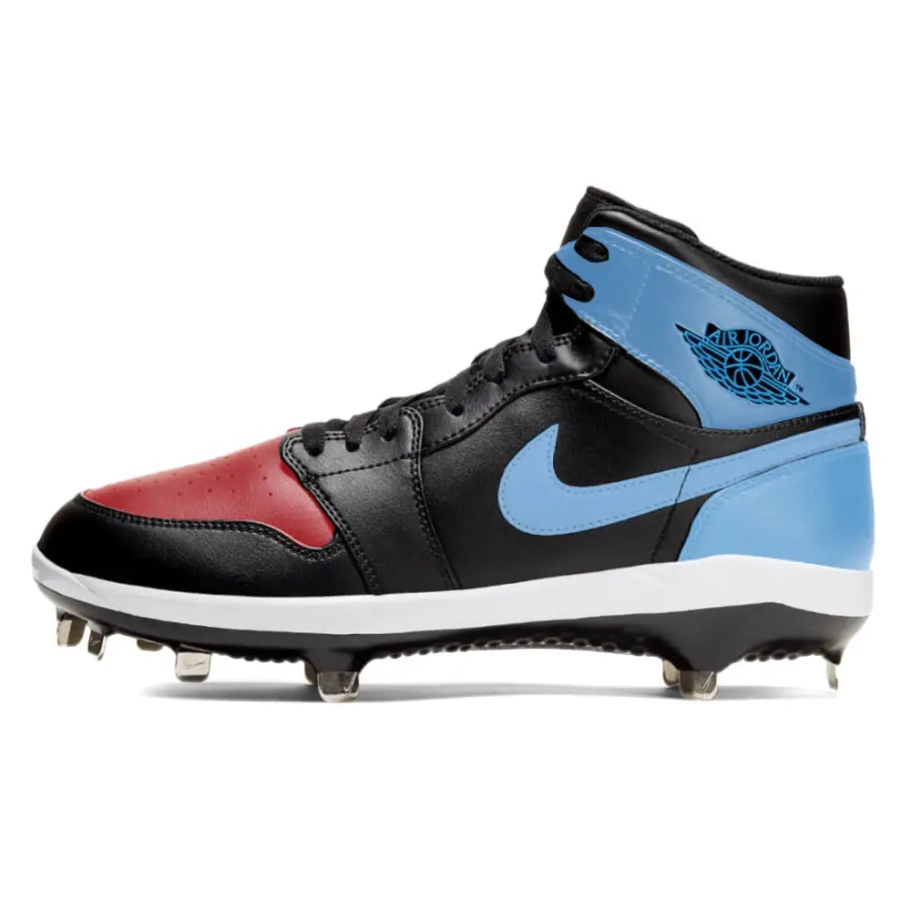 UNC To Chicago Air Jordan 1 Retro Baseball Cleat displayed on a white background