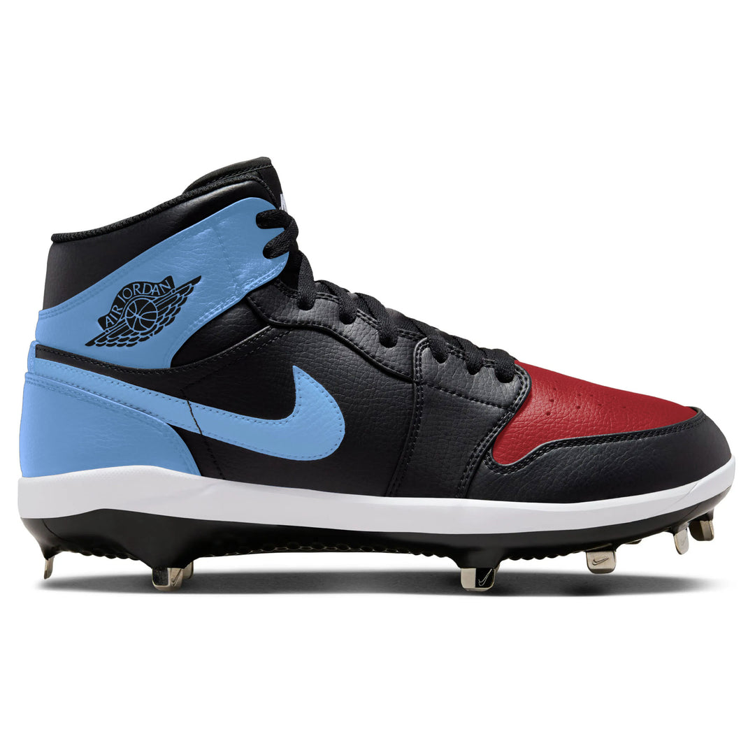UNC To Chicago Air Jordan 1 Retro Baseball Cleat displayed on a white background