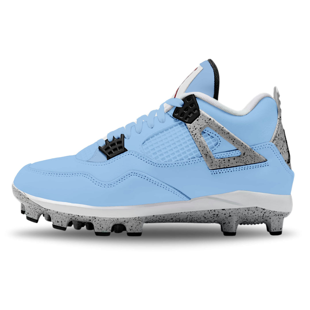 Custom university carolina blue jordan 4 baseball cleats side view.