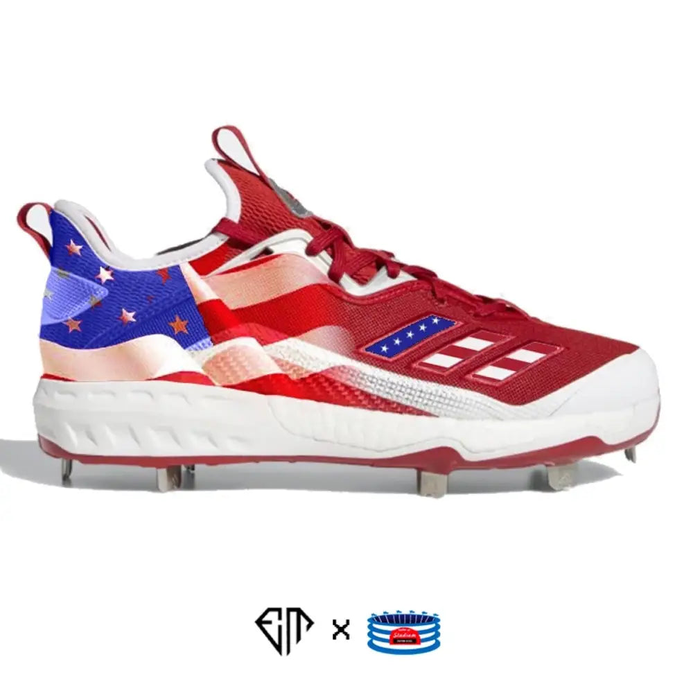 American flag-themed Adidas Icon 6 baseball cleats for patriotic players