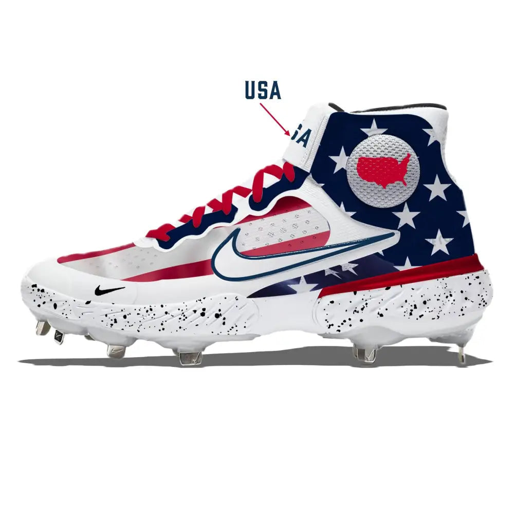 Baseball cleat with USA design and Nike logo on a white background