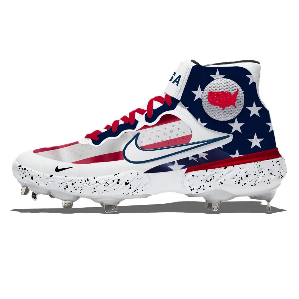 Baseball cleat with USA and Nike logo on a white background