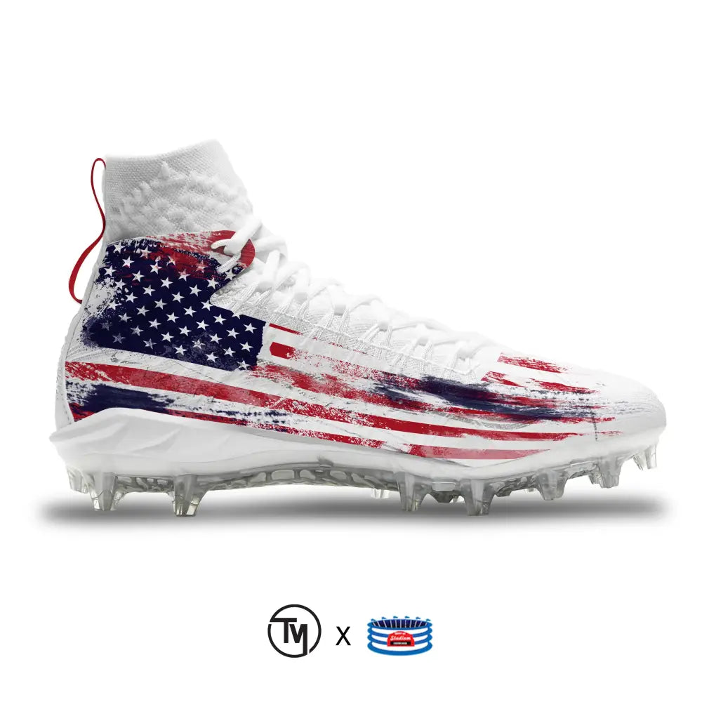 American flag football cleat on Nike Alpha Huarache 7 Pro LAX Cleats product display