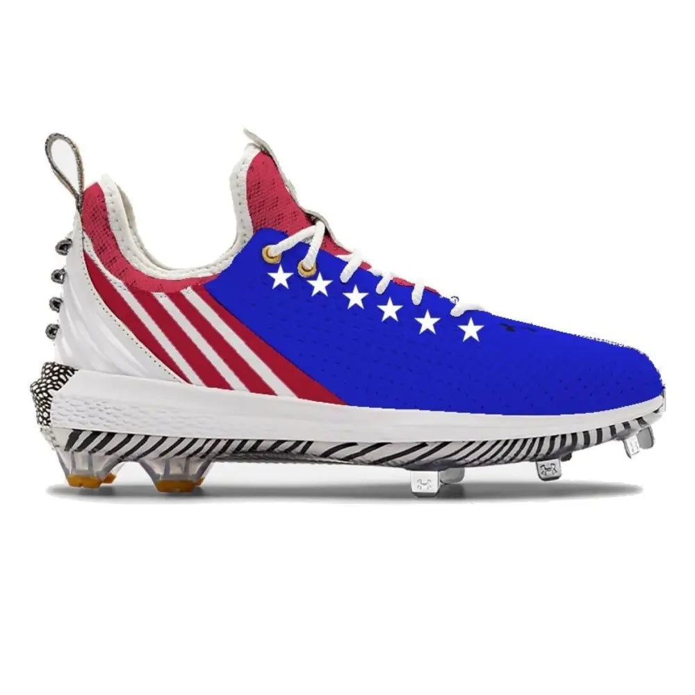 Patriotic USA Under Armour Harper 5 baseball cleat with red, white, and blue design
