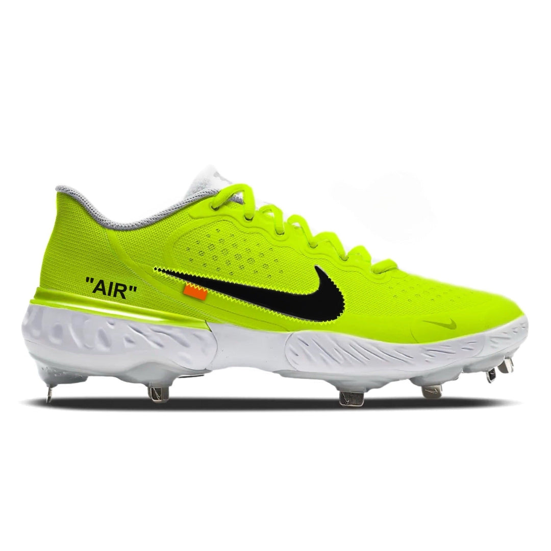 Bright green athletic shoe with Nike logo on a white background